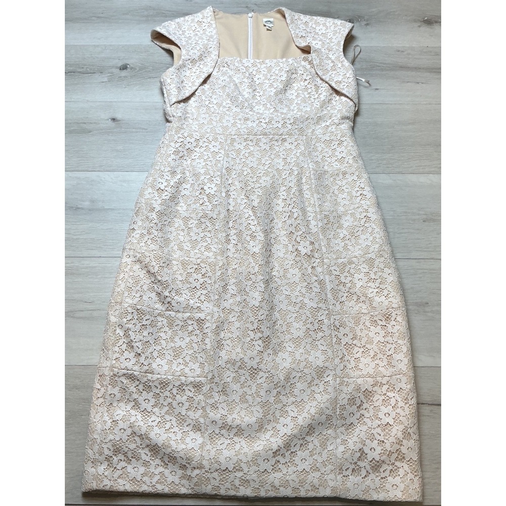 Sangria Floral Lace Sheath Vintage Cap Sleeves Dress Women 8 Cream PreLoved